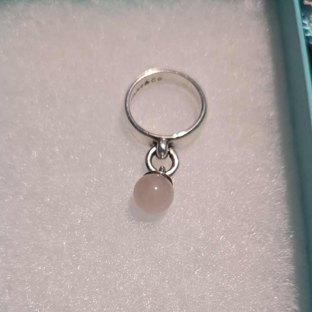Tiffany & Co Silver and Rose Quartz Dangle Ball Ring